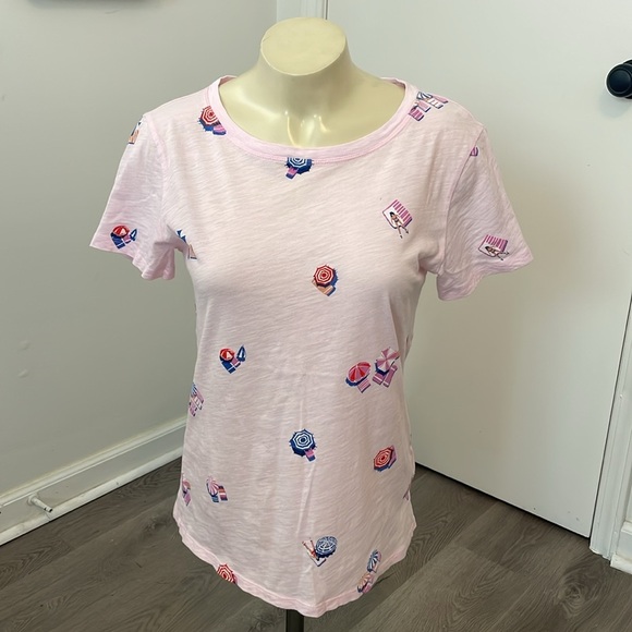 JCREW Vintage Pink Cotton Crewneck T-Shirt with Beach Chair Print - Picture 2 of 5